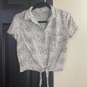 Garage button down tie front printed design blouse